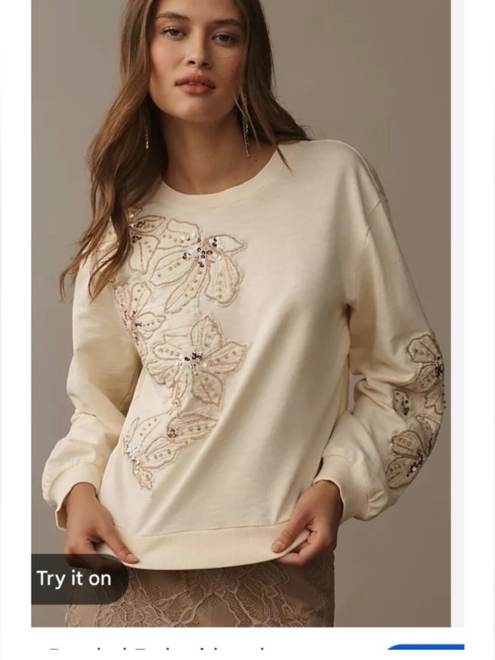 Anthropologie pilcro beaded embroidered sweatshirt XL